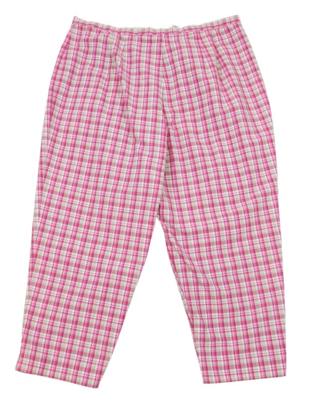 Vintage TALBOTS Plaid Cropped Cotton Blend Tapered Leg Pants 16p Pink Tan Preppy - Picture 2 of 5